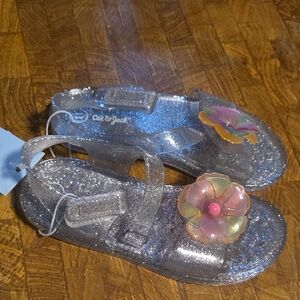 Cat & Jack Silver Glitter Kids Sandals with Colorful Flower